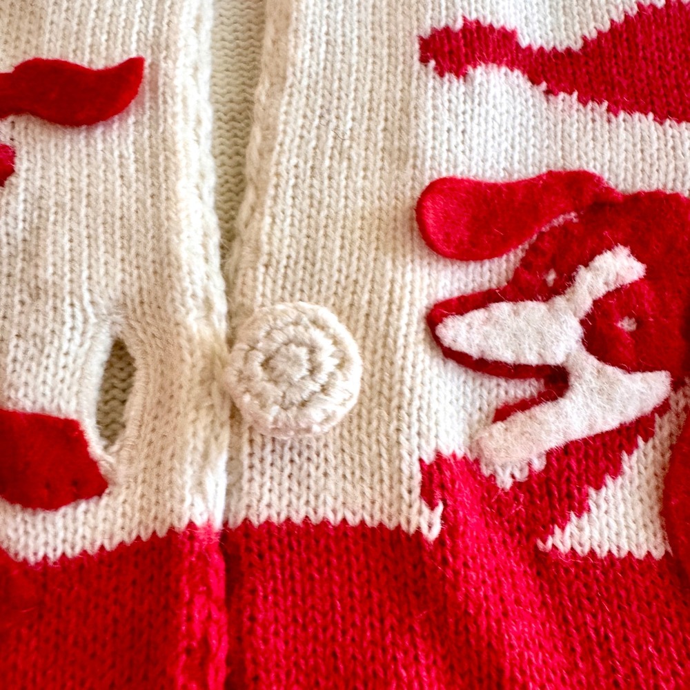 Michael Simon New York Rare Sample Dog Applique Art to Wear Cardigan Red White - Picture 11 of 16